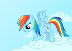 Size: 697x496 | Tagged: safe, artist:lifesharbinger, rainbow dash, pegasus, pony, g4, cloud, female, mare, solo, spread wings, wings