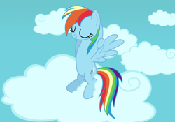 Size: 1142x800 | Tagged: safe, artist:lifesharbinger, rainbow dash, pegasus, pony, g4, cloud, eyes closed, female, mare, solo, spread wings, wings