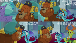 Size: 2000x1125 | Tagged: safe, edit, edited screencap, editor:quoterific, screencap, prince rutherford, princess ember, seaspray, thorax, changedling, changeling, classical hippogriff, dragon, hippogriff, yak, g4, my little pony: friendship is magic, school daze, king thorax