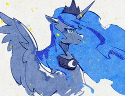 Size: 1280x976 | Tagged: safe, artist:lendftcn, princess luna, alicorn, pony, g4, bust, female, floppy ears, jewelry, mare, peytral, profile, regalia, solo, spread wings, wings