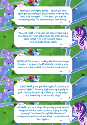 Size: 2048x2949 | Tagged: safe, gameloft, starlight glimmer, trixie, pony, unicorn, g4, my little pony: magic princess, brooch, cape, clothes, dialogue, dialogue box, english, event, female, hat, high res, horn, implied rarity, implied twilight sparkle, jewelry, mare, mobile game, speech bubble, text, trixie's cape, trixie's hat