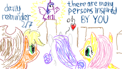 Size: 488x277 | Tagged: safe, artist:makise_homura, derpibooru exclusive, applejack, fluttershy, rarity, twilight sparkle, alicorn, earth pony, pegasus, pony, unicorn, fanfic:the enchanted library, g4, 1000 hours in ms paint, cowboy hat, daily reminder, hat, library, motivational, spread wings, wings