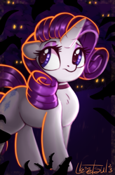 Size: 709x1080 | Tagged: safe, artist:llametsul, rarity, pony, unicorn, g4, atg 2023, colored, female, glowing, glowing eyes, horn, mare, newbie artist training grounds, red eyes, signature, solo