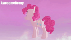 Size: 1920x1080 | Tagged: safe, artist:awesomebrony, pinkie pie, earth pony, pony, g4, 3d, 3d model, animated, balloonbutt, blender, blender eevee, butt, cloud, female, hooves, low poly, mare, music, pink background, pink sky, plot, rotating, simple background, sky, smiling, solo, sound, spinning, standing, text, webm