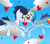 Size: 948x843 | Tagged: safe, artist:yourfavoritelove, rainbow dash, soarin', pegasus, pony, g4, cloud, female, heart, looking at each other, looking at someone, male, mare, ship:soarindash, shipping, sky, smiling, smiling at each other, stallion, straight