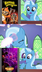 Size: 640x1080 | Tagged: safe, edit, edited screencap, screencap, trixie, pony, unicorn, all bottled up, g4, bingo (the banana splits), bonnie (fnaf), chica, crossover, cupcake, drooper, five nights at freddy's, five nights at freddy's movie, fleegle, food, foxy, freddy fazbear, meme, movie poster, poster, snorky, the banana splits, the banana splits movie