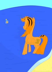 Size: 900x1258 | Tagged: safe, artist:tigerpegasus, oc, oc only, oc:tiger, pegasus, pony, message in a bottle, solo, water