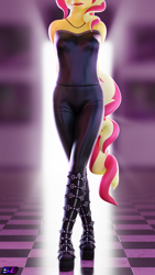Size: 2160x3840 | Tagged: safe, artist:shadowboltsfm, sunset shimmer, anthro, plantigrade anthro, equestria girls 10th anniversary, g4, 3d, blender, boots, breasts, female, hands behind back, high heel boots, high heels, high res, jewelry, lipstick, necklace, not sfm, platform boots, shoes, solo