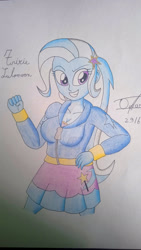 Size: 1280x2276 | Tagged: safe, artist:oscarcajilima, trixie, human, equestria girls, g4, breasts, busty trixie, cleavage, deviantart watermark, female, obtrusive watermark, solo, traditional art, watermark