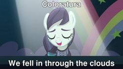 Size: 1280x720 | Tagged: safe, edit, edited screencap, screencap, coloratura, g4, the mane attraction, caption, coldplay, image macro, solo, song reference, text, the magic inside