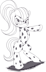 Size: 1530x2414 | Tagged: safe, artist:nauyaco, sonata dusk, earth pony, pony, g4, bipedal, clothes, cosplay, costume, equestria girls ponified, female, ladybug (miraculous ladybug), mare, miraculous ladybug, monochrome, ponified, solo