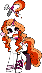Size: 1098x1889 | Tagged: safe, artist:smilesupsidedown, oc, oc only, oc:lipstick lush, pony, unicorn, bracelet, clothes, ear piercing, earring, eyeshadow, female, heart, jewelry, lesbian pride flag, makeup, mare, mouth hold, multicolored hair, piercing, pride, pride flag, pride pony, simple background, socks, solo, stockings, thigh highs, transparent background