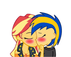 Size: 1000x800 | Tagged: safe, artist:mlpfan3991, sunset shimmer, oc, oc:flare spark, human, equestria girls, g4, blushing, canon x oc, chin touch, clothes, eyes closed, female, geode of empathy, kissing, lesbian, magical geodes, romantic, ship:flareset, shipping, simple background, transparent background