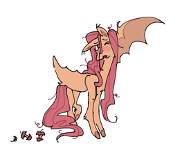 Size: 2048x1802 | Tagged: safe, artist:arrgh-whatever, fluttershy, bat pony, pony, g4, apple core, bat ponified, colored hooves, flutterbat, one eye closed, race swap, simple background, solo, white background