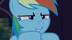 Size: 1280x720 | Tagged: safe, screencap, rainbow dash, pegasus, pony, 28 pranks later, g4, bust, grin, portrait, rainbow dash is best facemaker, smiling, solo