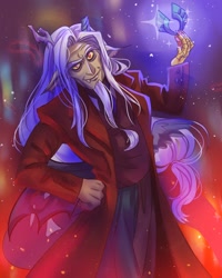 Size: 1024x1280 | Tagged: safe, artist:dina_kyo, discord, human, g5, spoiler:g5comic, broken horn, clothes, crystal, horn, humanized, male, old man discord, pegasus crystal, solo, suit