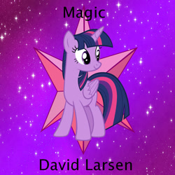 Size: 900x900 | Tagged: safe, artist:david larsen, artist:user15432, twilight sparkle, alicorn, pony, g4, album, album cover, element of magic, magic, purple background, smiling, sparkly background, twilight sparkle (alicorn)