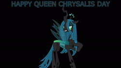 Size: 1920x1080 | Tagged: safe, artist:90sigma, edit, editor:jaredking779, queen chrysalis, changeling, changeling queen, g4, 2023, black background, chrysalis day, crown, female, jewelry, regalia, simple background, solo