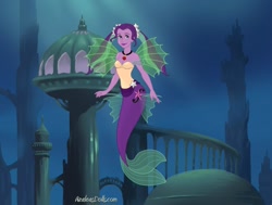 Size: 820x620 | Tagged: safe, artist:azaleasdolls, artist:user15432, aria blaze, mermaid, siren, equestria girls, g4, barely eqg related, clothes, crossover, cutie mark on human, disney, fin wings, fins, fish tail, jewelry, looking at you, mermaid maker, mermaid tail, mermaidized, necklace, ocean, pendant, solo, species swap, tail, the little mermaid, underwater, water, wings