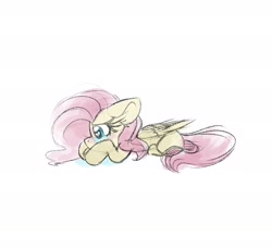 Size: 2354x2160 | Tagged: safe, artist:lbrcloud, fluttershy, pegasus, pony, g4, crying, ears back, female, floppy ears, folded wings, high res, lying down, profile, prone, sad, simple background, solo, white background, wings