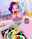 Size: 2000x2439 | Tagged: safe, artist:maren, pipp petals, zipp storm, pegasus, pony, g5, card game, imminent mental anguish, lip bite, meme, offscreen character, open mouth, open smile, playing, ponified meme, pov, royal sisters (g5), siblings, sisters, smiling, teeth, this will end in tears, this will not end well, uno