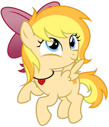 Size: 3160x3700 | Tagged: safe, artist:strategypony, oc, oc only, oc:wingblossom, pegasus, pony, accessory, bow, cute, female, filly, flying, foal, high res, jewelry, looking up, necklace, pegasus oc, simple background, transparent background, younger