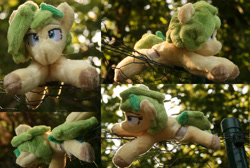 Size: 4476x3000 | Tagged: safe, artist:bastler, oc, oc only, oc:nettle vienna, earth pony, pony, female, irl, leaves, mare, photo, plushie, solo