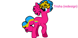 Size: 857x417 | Tagged: safe, oc, oc only, oc:trisha, earth pony, pony, base used, error, hair over one eye, multicolored eyes, multicolored hair, not pinkie pie, pink coat, pride, raised hoof, simple background, solo, text, white background
