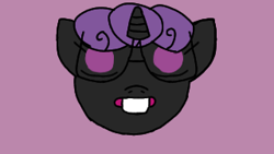 Size: 320x180 | Tagged: safe, artist:hexals, oc, oc only, oc:hexaline equeeb, pony, unicorn, bags under eyes, collar, glasses, meme, nerd, purple background, purple eyes, purple mane, simple background, solo