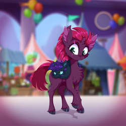 Size: 2500x2500 | Tagged: safe, artist:rurihal, tempest shadow, oc, oc:nyx, alicorn, pony, unicorn, g4, alicorn oc, chest fluff, duo, duo female, ear fluff, female, filly, foal, high res, horn, mare, raised hoof, wings