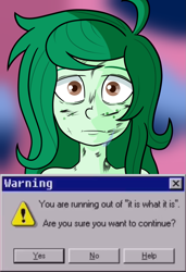 Size: 1025x1499 | Tagged: safe, artist:scraggleman, wallflower blush, human, equestria girls, g4, crying, cyberpunk: edgerunners, looking at you, meme, sad, solo, tears of pain