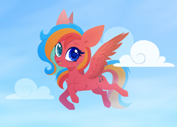 Size: 3836x2763 | Tagged: safe, artist:belka-sempai, oc, oc only, oc:gaffy, pegasus, pony, cute, heterochromia, high res, sky, solo