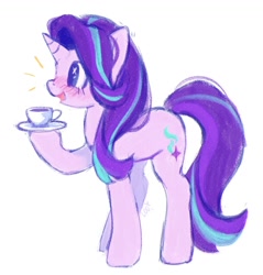 Size: 1052x1102 | Tagged: safe, artist:loomoonie, starlight glimmer, pony, unicorn, g4, female, food, simple background, solo, tea, white background