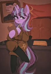 Size: 1080x1554 | Tagged: safe, artist:xiooo37, starlight glimmer, pony, unicorn, g4, the cutie map, communism, desk, female, hammer and sickle, mare, s5 starlight, solo, stalin glimmer