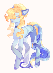 Size: 2604x3612 | Tagged: safe, artist:dreamyrat, oc, oc only, earth pony, pony, blonde mane, blue mane, earth pony oc, female, high res, looking at you, mare, open mouth, raised hoof, simple background, solo, standing, two toned mane, yellow eyes, yellow mane