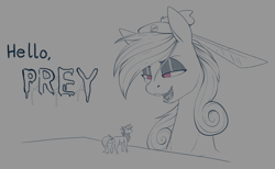 Size: 1700x1050 | Tagged: safe, artist:stray prey, oc, oc only, oc:lucent, oc:pryeblue, pony, unicorn, butt, clothes, imminent vore, micro, open mouth, plot, scarf