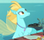 Size: 455x410 | Tagged: safe, screencap, morning horizon, seapony (g4), g4, my little pony: friendship is magic, surf and/or turf, bowl, cropped, female, fin wings, fins, food, jewelry, looking up, necklace, ocean, outdoors, partially submerged, plate, smiling, solo, water, wings