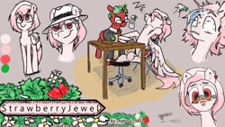 Size: 1280x720 | Tagged: safe, artist:maso, oc, oc only, pegasus, pony, balancing, chair, food, onomatopoeia, pencil, ponies balancing stuff on their nose, sketch, sleeping, sound effects, spray bottle, strawberry, table, zzz