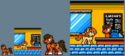 Size: 370x166 | Tagged: safe, artist:dameonschnider, artist:dougboard, oc, oc:buttermilk (jitterbug-cafe), oc:dusty (jitterbug-cafe), pony, pixel art