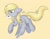 Size: 1080x837 | Tagged: safe, artist:chaoticcr0w, derpy hooves, pegasus, pony, g4, cute, derp, derpabetes, female, flying, heart, letter, love letter, mailmare, mare, mouth hold, signature, simple background, solo, spread wings, wings, wings down, yellow background