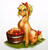 Size: 1874x1966 | Tagged: safe, artist:beammoon, applejack, earth pony, pony, g4, alternate hairstyle, apple, bandana, bucket, cute, female, food, grass, jackabetes, mare, signature, simple background, sitting, smiling, solo, unshorn fetlocks