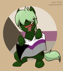 Size: 1311x1491 | Tagged: safe, artist:unlit, oc, oc only, oc:darklight, pony, demisexual pride flag, facial hair, fangs, pride, pride flag, solo, tongue out
