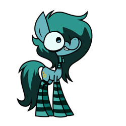 Size: 1024x1024 | Tagged: safe, artist:alandisc, oc, oc only, oc:max crow, earth pony, pony, clothes, emo, eyeliner, hair over one eye, makeup, male, scarf, simple background, smiling, socks, solo, striped socks, two toned mane, white background, younger