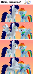 Size: 2312x5189 | Tagged: safe, artist:mlplary6, rainbow dash, soarin', pegasus, pony, g4, blushing, boyfriend and girlfriend, comic, duo, female, heart, hiding behind wing, implied kissing, interrupted, kiss on the lips, kissing, looking at each other, looking at someone, looking at you, male, mare, ship:soarindash, shipping, stallion, straight, sunset, surprised, wings
