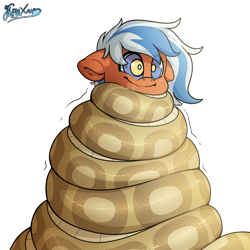 Size: 2500x2500 | Tagged: safe, artist:fluffyxai, oc, oc only, oc:anika, oc:flaming spark, snake, coiling, coils, drool, high res, hypno eyes, hypnosis, kaa eyes, simple background, smiling, tail, tail wrap, transparent background, wrapped up