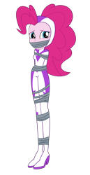 Size: 1700x3288 | Tagged: safe, artist:nie-martw-sie-o-mnie, fili-second, pinkie pie, human, equestria girls, g4, bondage, boots, bound and gagged, female, gag, high heel boots, power ponies, shoes, simple background, solo, tape, tape bondage, tape gag, transparent background