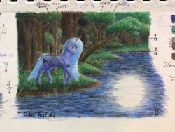 Size: 2048x1536 | Tagged: safe, artist:antnoob, artist:lightsolver, princess luna, alicorn, pony, g4, color, female, forest, mare, moon, night, pensive, pond, sad, solo, traditional art, water, watercolor painting
