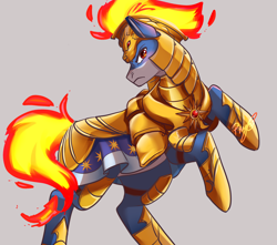 Size: 2600x2300 | Tagged: safe, artist:beelzezlover, oc, oc:terra lionmane, earth pony, pony, armor, earth pony oc, high res, male, mane of fire, simple background, solo, stallion