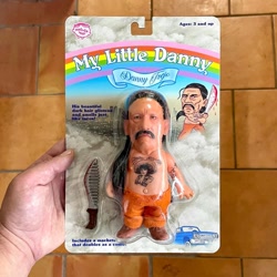 Size: 1080x1080 | Tagged: safe, human, g1, barely pony related, blood, blursed image, car, comb, cursed image, customized toy, danny trejo, facial hair, hand, irl, machete, moustache, my little danny, parody, photo, solo, tattoo, toy, wat, you had one job