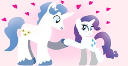 Size: 1980x1020 | Tagged: safe, artist:mlplary6, fancypants, rarity, pony, unicorn, g4, blushing, boyfriend and girlfriend, duo, female, gradient background, heart, holding hooves, looking at each other, looking at someone, love, male, mare, romantic, ship:raripants, shipping, smiling, smiling at each other, stallion, straight